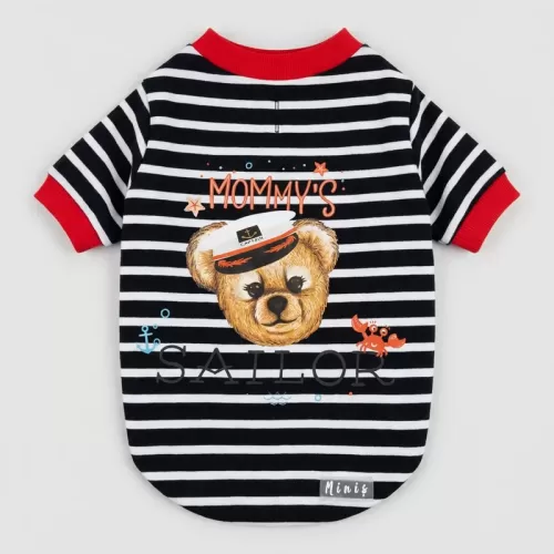 Κομψό Ριγέ T-Shirt "MOMMY'S SAILOR" με Ναυτικό Θέμα για Σκύλους