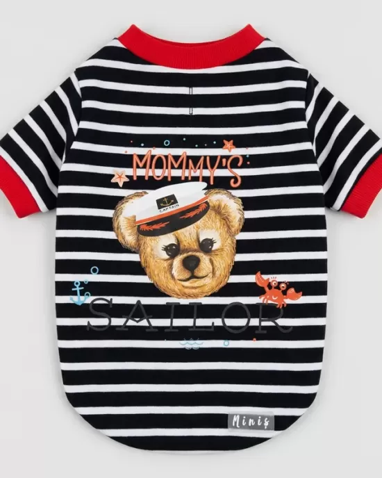 Κομψό Ριγέ T-Shirt "MOMMY'S SAILOR" με Ναυτικό Θέμα για Σκύλους