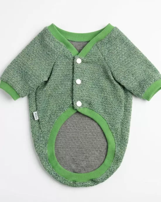 Κλασικό Green Melange Tweed Cardigan για Σκύλους - 4 Λευκά Κουμπιά & V-Neck Γιακά