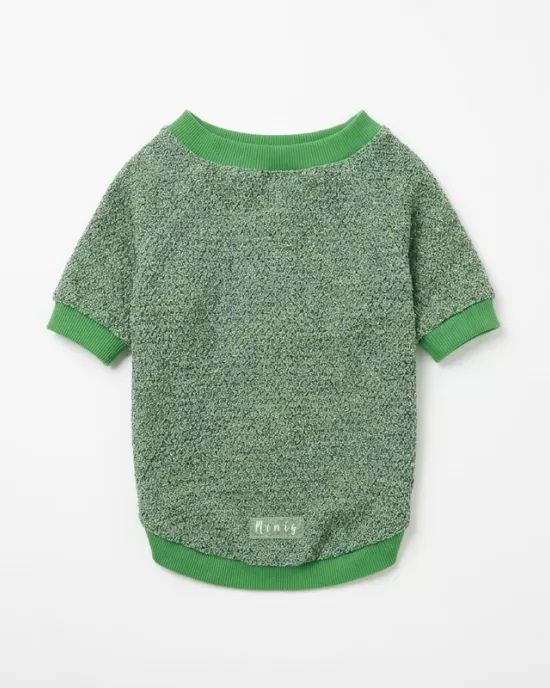 Κλασικό Green Melange Tweed Cardigan για Σκύλους - 4 Λευκά Κουμπιά & V-Neck Γιακά