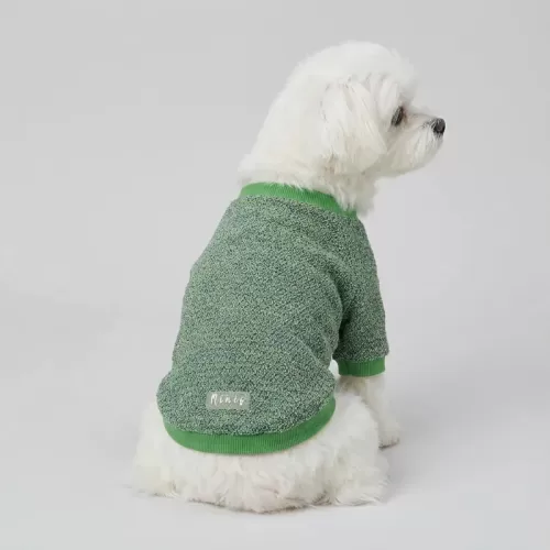 Κλασικό Green Melange Tweed Cardigan για Σκύλους - 4 Λευκά Κουμπιά & V-Neck Γιακά