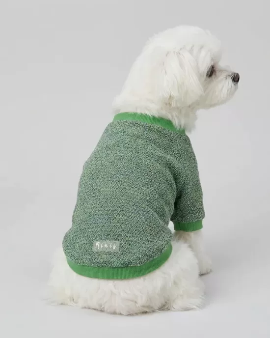 Κλασικό Green Melange Tweed Cardigan για Σκύλους - 4 Λευκά Κουμπιά & V-Neck Γιακά