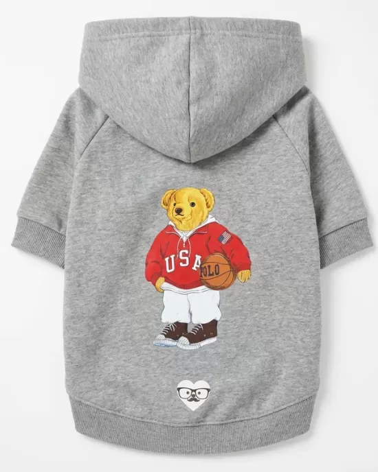 Basketball Player Teddy Bear Hoodie για Σκύλους - Γκρι Melange με USA Sporty Theme