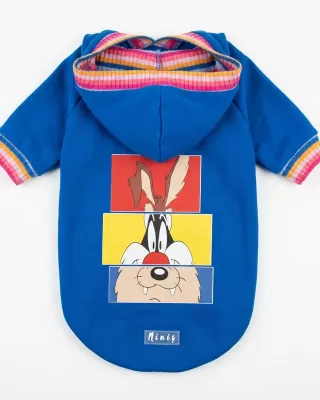 Looney Tunes Cartoon Hoodie για Σκύλους - Φωτεινό Μπλε με Bugs Bunny & Taz
