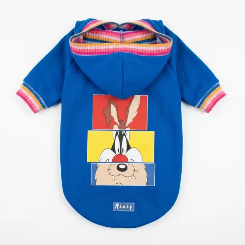 Looney Tunes Cartoon Hoodie για Σκύλους - Φωτεινό Μπλε με Bugs Bunny & Taz