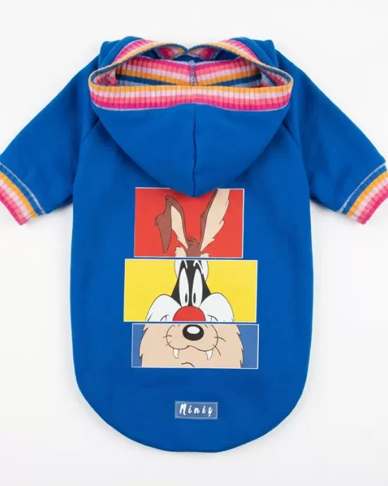 Looney Tunes Cartoon Hoodie για Σκύλους - Φωτεινό Μπλε με Bugs Bunny & Taz