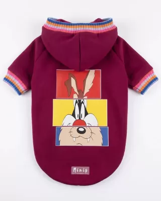 Looney Tunes Cartoon Hoodie για Σκύλους - Μπορντό με Bugs Bunny & Taz | Fun Playful Style