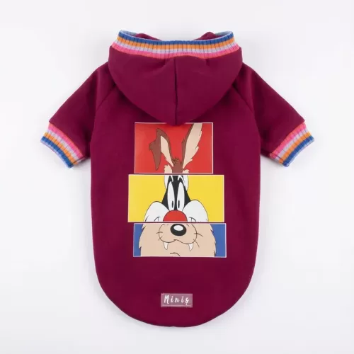 Looney Tunes Cartoon Hoodie για Σκύλους - Μπορντό με Bugs Bunny & Taz | Fun Playful Style