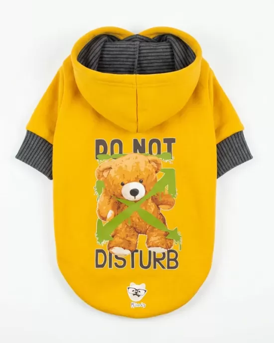 "Do Not Disturb" Teddy Bear Hoodie για Σκύλους - Κίτρινο με Αρκουδάκι | Fun Playful Style