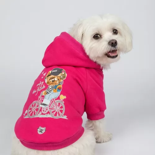 "Enjoy the Ride" Teddy Bear Bicycle Hoodie για Σκύλους - Ροζ με Vintage Ποδήλατο