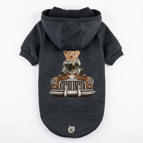 Vintage Car Teddy Bear Hoodie για Σκύλους - Γκρι με Κλασικό Αυτοκίνητο