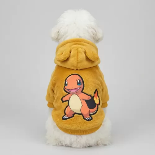 Χαριτωμένο Φούτερ με Κουκούλα Charmander Pokemon σε Μουσταρδί/Χρυσό Κίτρινο για Σκύλους