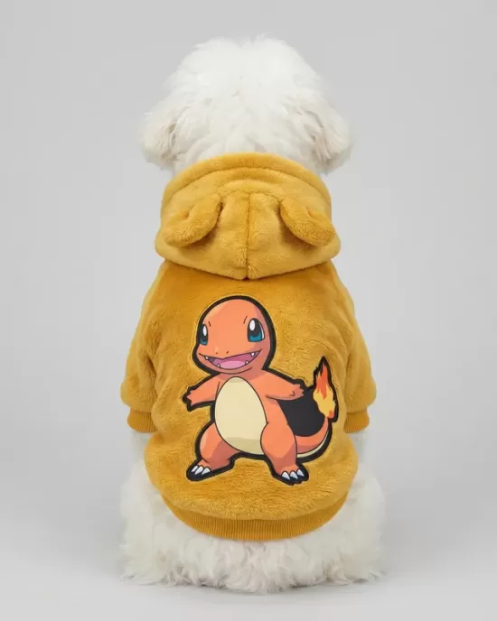 Χαριτωμένο Φούτερ με Κουκούλα Charmander Pokemon σε Μουσταρδί/Χρυσό Κίτρινο για Σκύλους