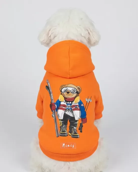 Φούτερ με Κουκούλα Polo Bear Σκιέρ σε Έντονο Πορτοκαλί για Σκύλους