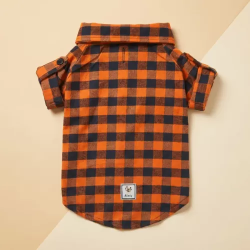 Πουκάμισο Buffalo Plaid σε Πορτοκαλί και Σκούρο Μπλε για Σκύλους