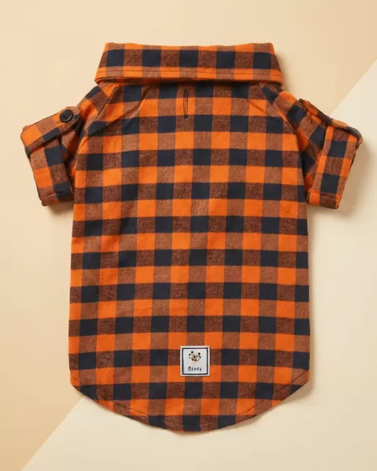 Πουκάμισο Buffalo Plaid σε Πορτοκαλί και Σκούρο Μπλε για Σκύλους