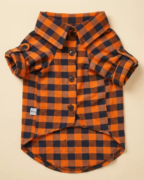 Πουκάμισο Buffalo Plaid σε Πορτοκαλί και Σκούρο Μπλε για Σκύλους