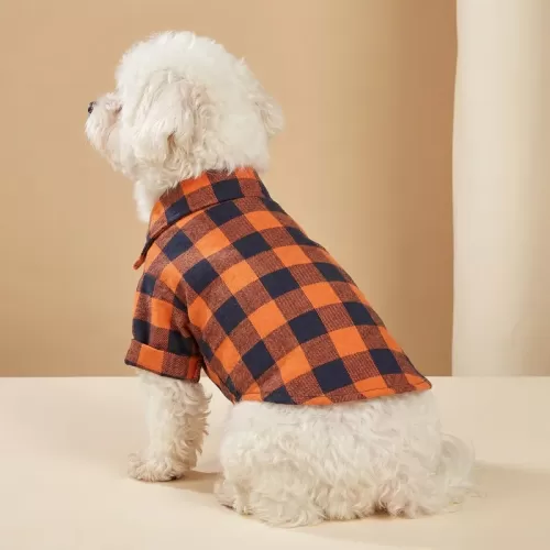 Πουκάμισο Buffalo Plaid σε Πορτοκαλί και Σκούρο Μπλε για Σκύλους