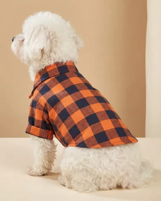 Πουκάμισο Buffalo Plaid σε Πορτοκαλί και Σκούρο Μπλε για Σκύλους