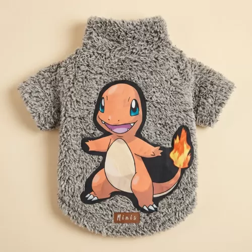 Ζεστό Πουλόβερ Sherpa με Charmander Pokemon σε Γκρι για Σκύλους