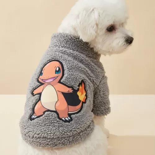 Ζεστό Πουλόβερ Sherpa με Charmander Pokemon σε Γκρι για Σκύλους