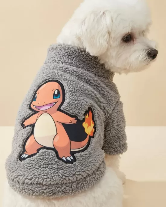 Ζεστό Πουλόβερ Sherpa με Charmander Pokemon σε Γκρι για Σκύλους