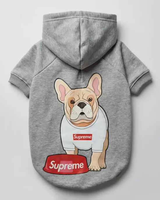 Φούτερ με Κουκούλα French Bulldog "Supreme" σε Γκρι Μελανζέ για Μεγάλους Σκύλους