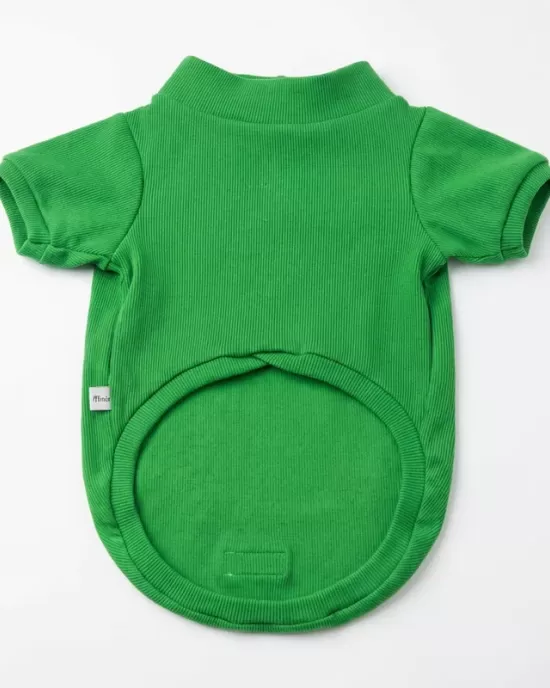 Ζωηρό Πράσινο Ribana T-Shirt για Σκύλους με Αρκουδάκι Patch - Φιτιλωτό Ύφασμα Kelly Green