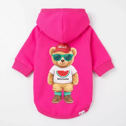 Stylish Teddy Bear Hoodie για Σκύλους - Ροζ με Καρπούζι & Trendy Αρκουδάκι | Summer Vibe