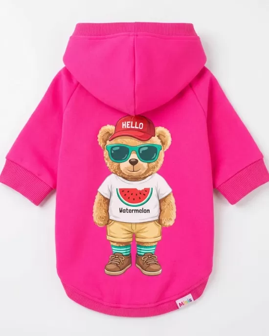 Stylish Teddy Bear Hoodie για Σκύλους - Ροζ με Καρπούζι & Trendy Αρκουδάκι | Summer Vibe