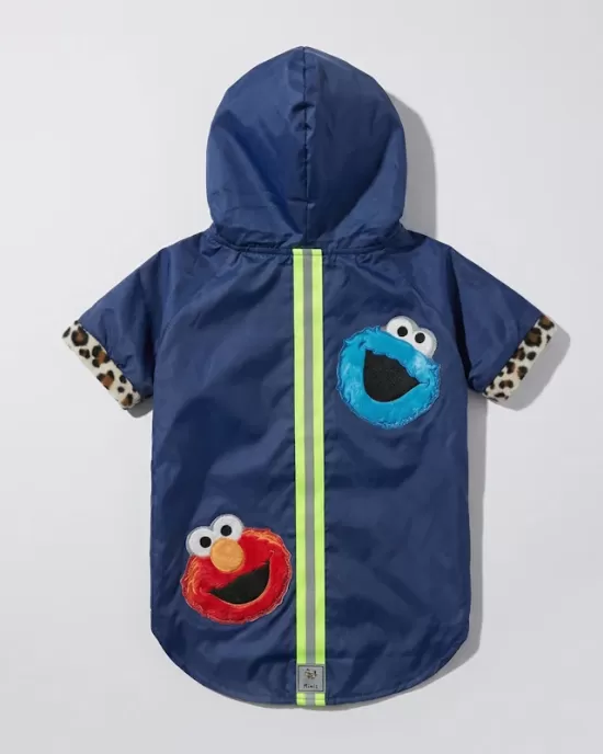 Μοντέρνο Μπλε Μπουφάν με Καπουτσίνο "Sesame Street" και Λεοπάρ Λεπτομέρειες για Σκύλους